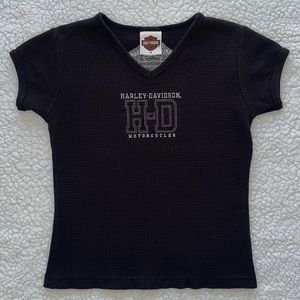 Harley Davidson black baby tee crop top waffle weave Orlando, FL biker chopper M